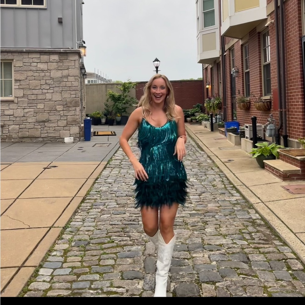 BLUE sequin tassels dress